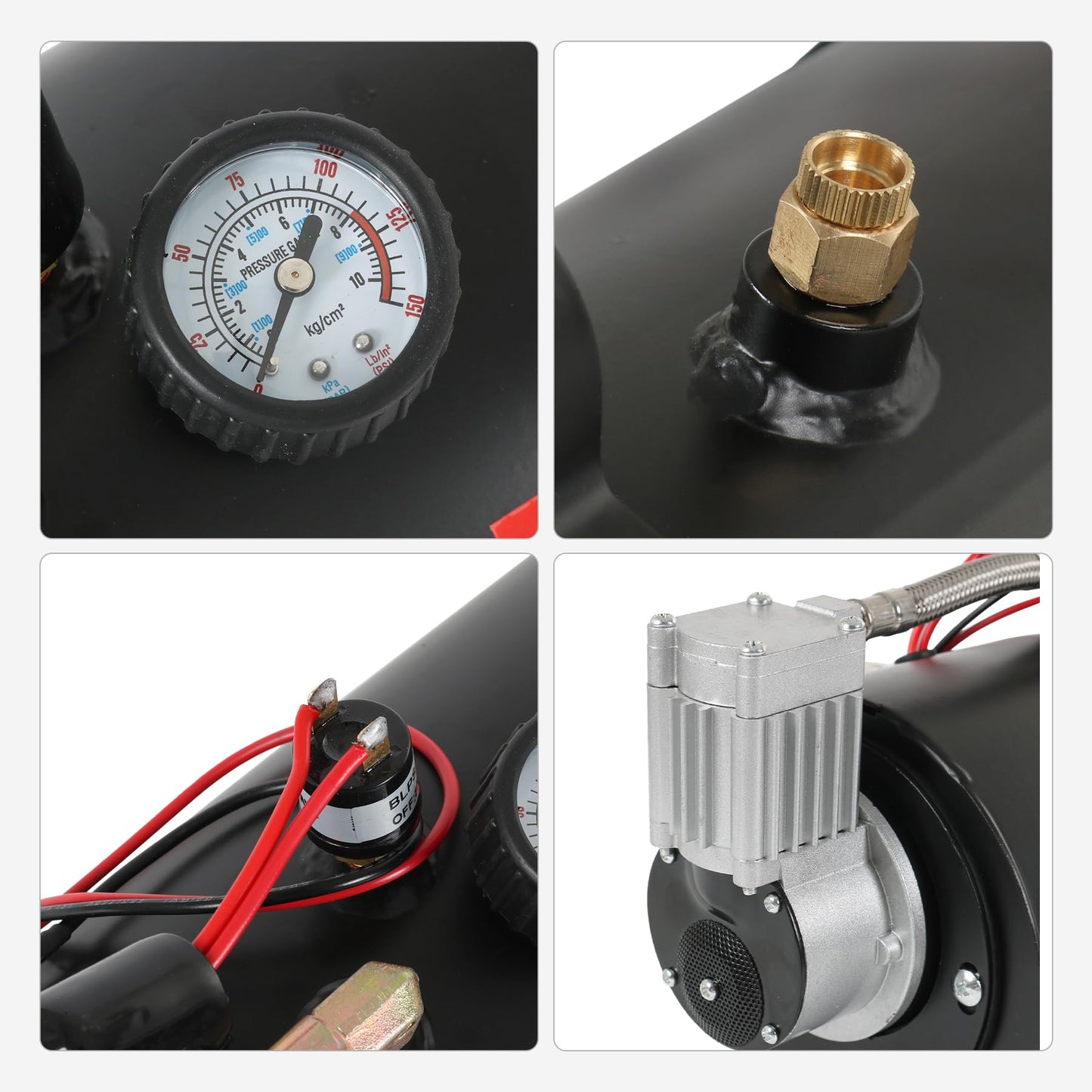 DC 12V MAX 150PSI Air Compressor Tank Pump with 3 Liter Tank 0.8 Gallon Portable Air Compressor Pump for Train Truck Pickup Motorhome Horns On Board 3L Train Inflator