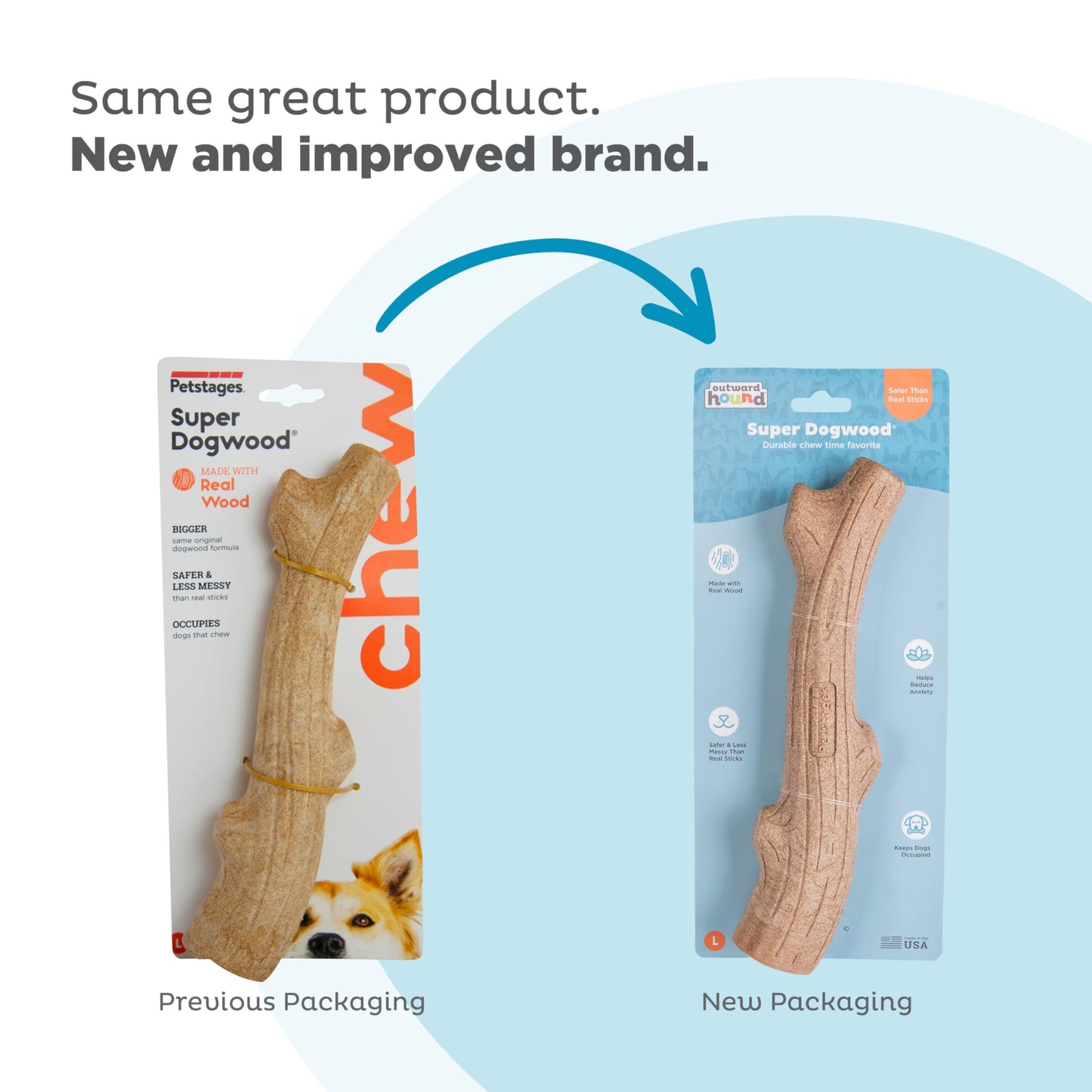 Petstages Outward Hound Super Dogwood Durable Dog Chew Toy, Large - Long Lasting Chew Stick Made with Real Wood - USA Made, L