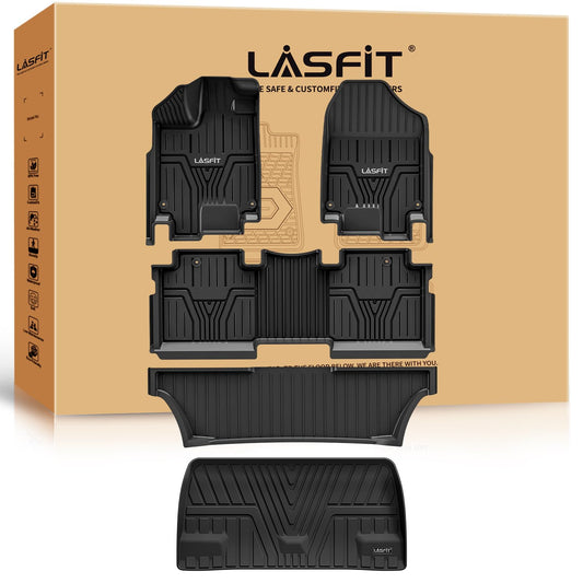 LASFIT Floor Mats & Trunk Mat for Honda Odyssey 2026 2025 2024 2023 2022 2021 2020 2019 2018 Mini Passenger Van, All Weather TPE Car Floor Liners-1st & 2nd & 3rd Row & Cargo Mat Full Set