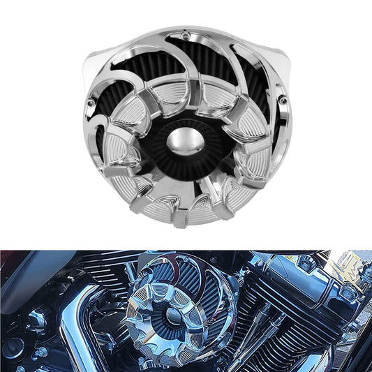 HCmotorku Motorcyle Air Cleaner CNC Air Filter Turbine Intake Kit Fit for Harley Sportster XL Touring Softail Dyna (Chrome, B For Touring 00-07,Softail 00-15,Dyna 00-17)