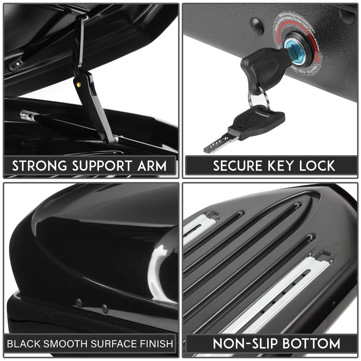 DNA MOTORING Rooftop Cargo Box Carrier Compatible with 16-19 Buick Envision, Lockable Waterproof Hard Shell Top Mount Carrier w/Lock+Keys + Pair Aluminum Roof Rail Cross Bars, Black, PT-ZTL-8131-BK