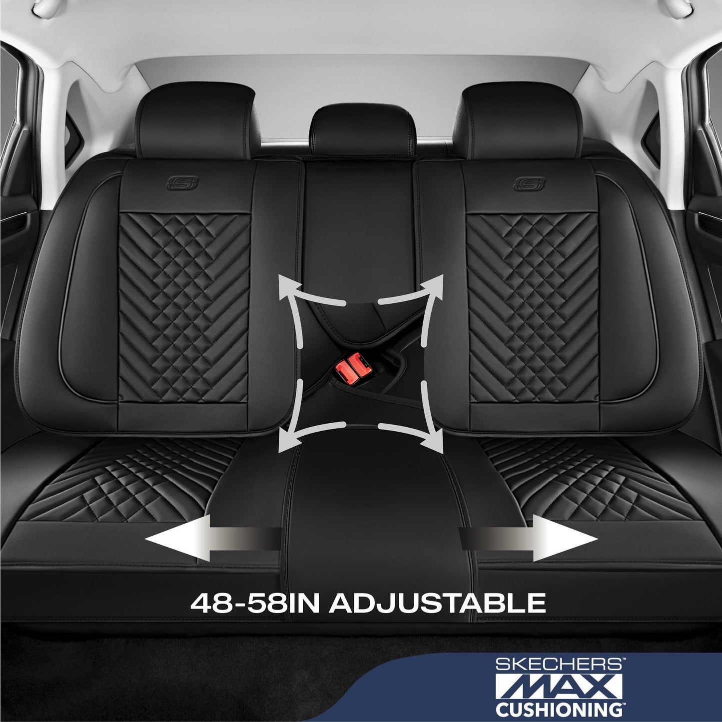 Skechers Car Seat Covers,MAX Cushioning Memory Foam Piping Leather Seat Covers,Waterproof Car Seat Protector Full Set,Car Seat Cushion Airbag Universal Fit for Most Cars,Vans,Trucks,SUV,Black