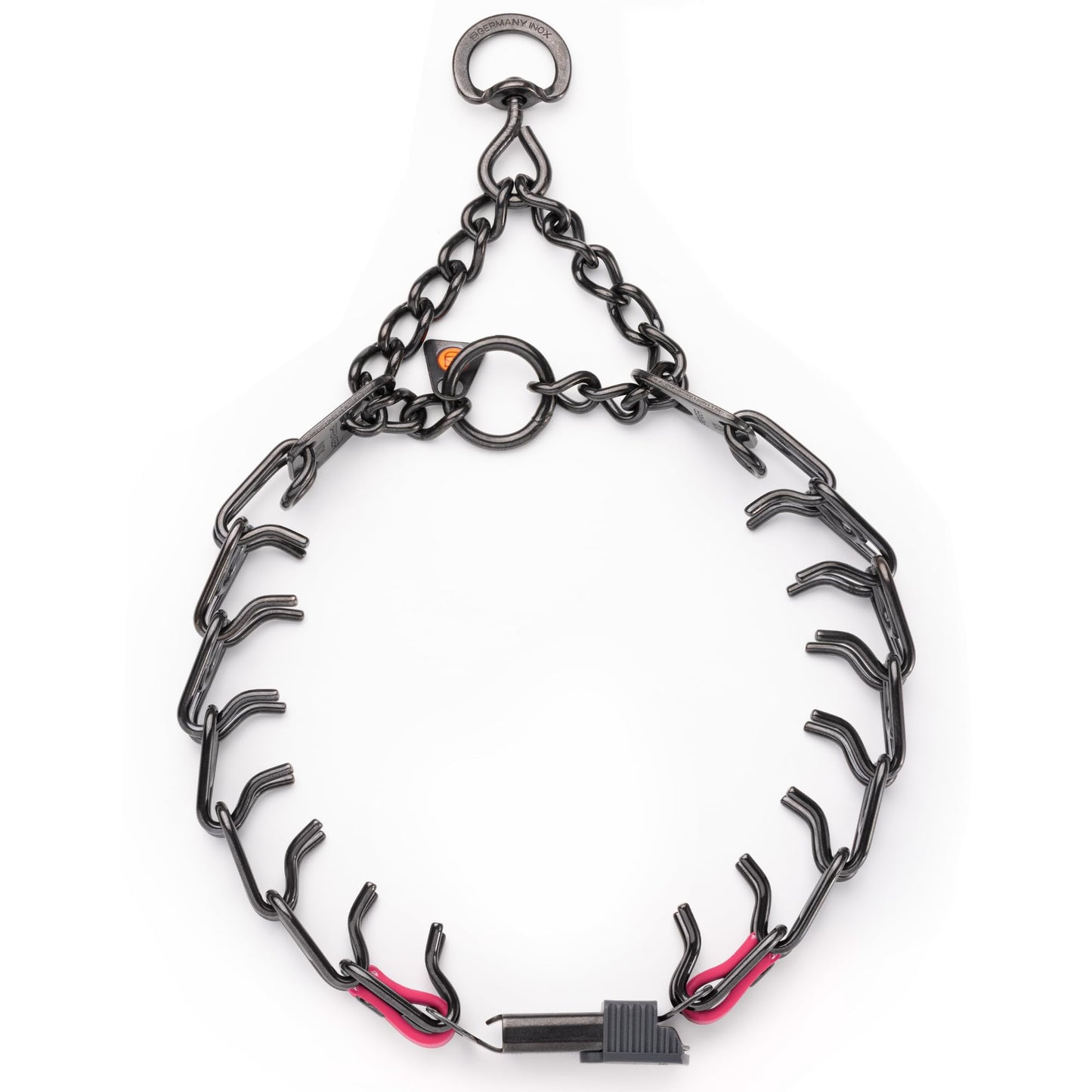 Herm Sprenger Black Stainless Steel Dog Collar with Short Links and Quick Release ClicLock Buckle and Biothane Insert Made in Germany 20in x 3.0mm (Neck Size up to 16-17in) (Passionfruit Pink)