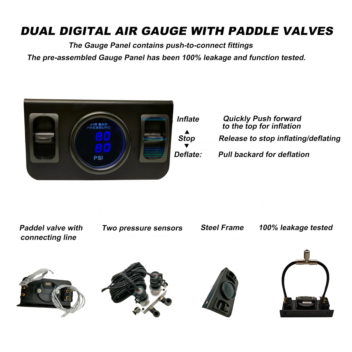 Lhfacc On Board Air Compressor System Air Pump System with Digital Dual Path Air Gauge Paddle Valve Gauge Air Line T Fittings for Trucks Vans