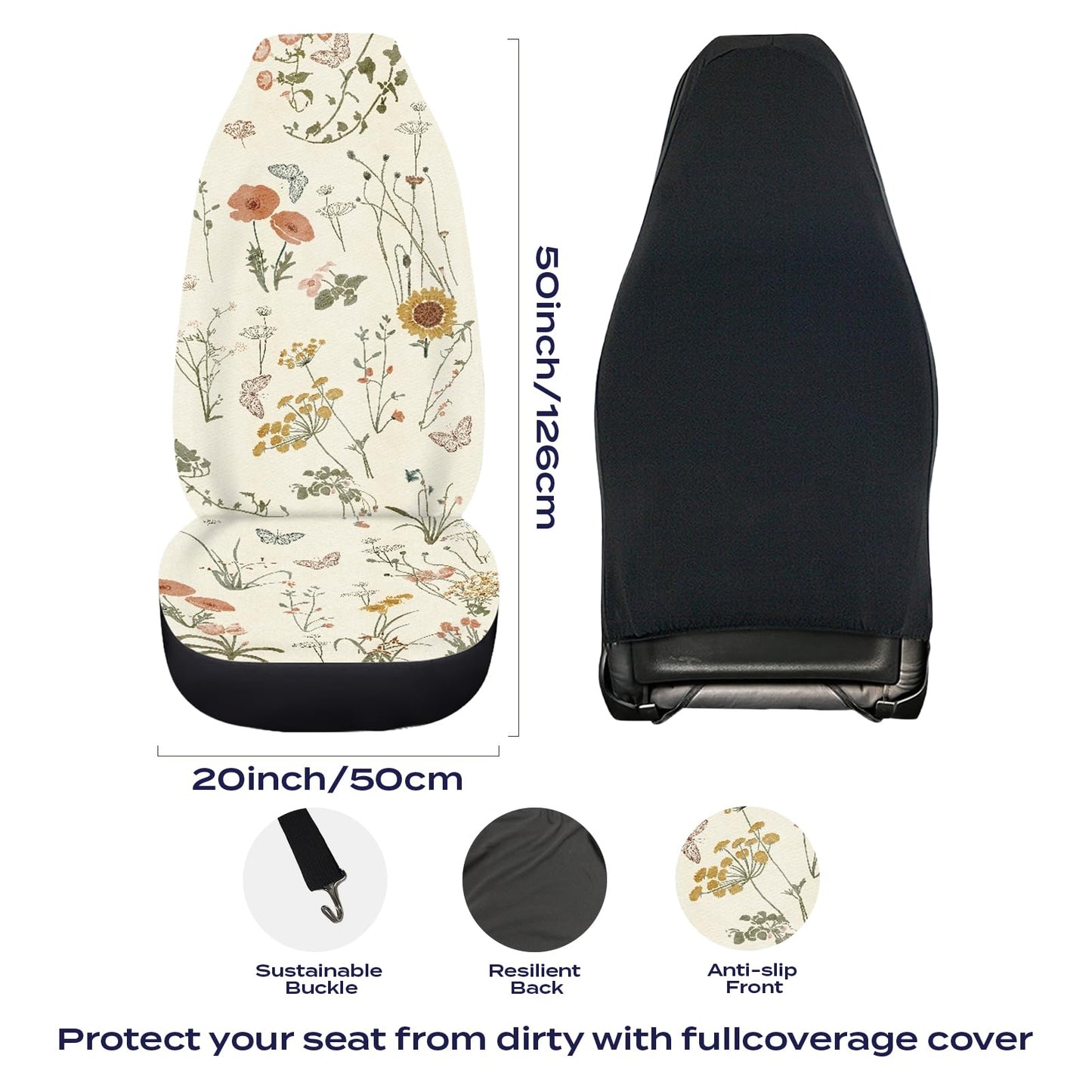 Temdrsuy Boho Car Seat Covers Cute - 2PCS Waterproof Front Seat Covers with Car Drying Towel, Airbag Compatible, Universal Fit for Most Vehicle Car Seat Protector for Women SUV Sedans Truck