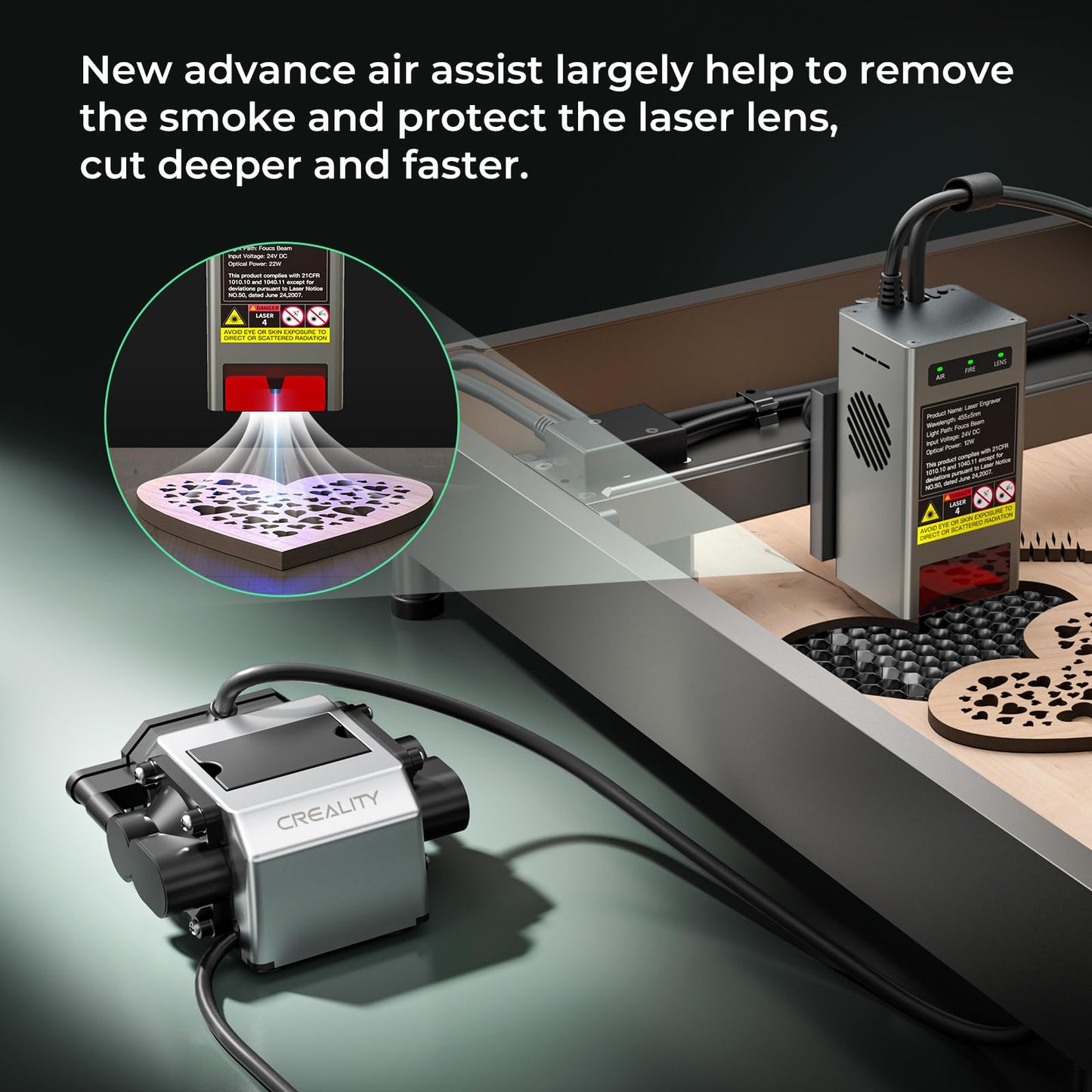 CREALITY FALCON2 22W Laser Engraver Machine with Air Assist and Rotary Roller, 220W High Accuracy Laser Engraver and Cutter Machine for Cylindrical Objects, 25000mm/min Faster Engraving