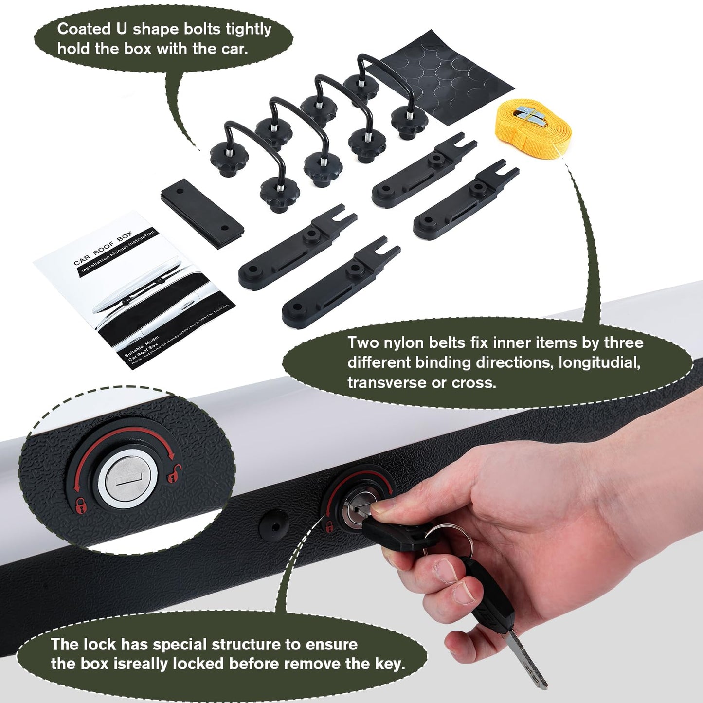 QUAWIP Rooftop Cargo Box,Rooftop Cargo Carrier Hard Shell with Security Keys, Waterproof Heavy Duty Roof Cargo Box, 56 (L) x 30 (W) x 15(H) Inches 13 Cubic Feet (Tool-Free Install) (T22)