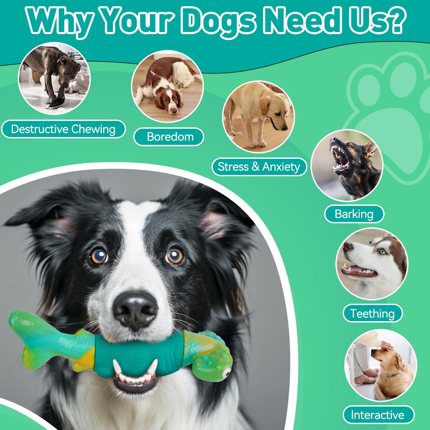 BIKIISEN Dog Toys for Aggressive Chewers, Interactive Dog Chew Toys for Large Dogs, Squeaky Chew Toys to Keep Them Busy, Tough Toys for Medium/Large Breed (Green)