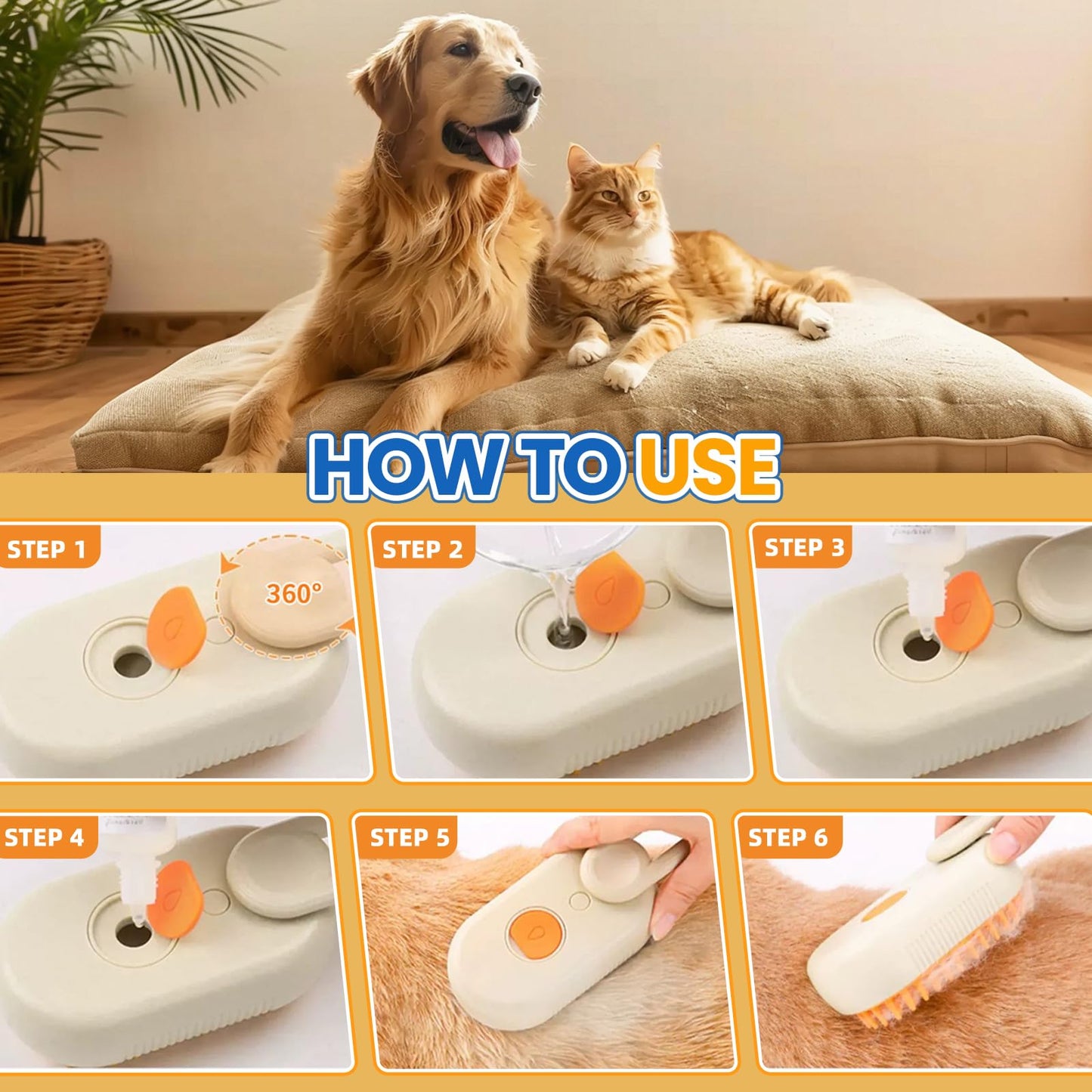 4 in 1 Cat Steam Brush for Shedding, Rechargeable Steam Pet Brush for Dog and Cat, Anti-Static, Massage, Cleaning, Shedding & Combing All In One!(Brown)