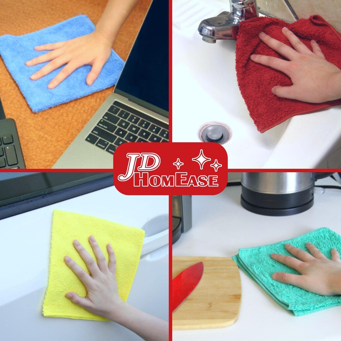 JD Homease Microfiber Cleaning Cloths, 240 Pack, 16"x16", All-Purpose, Softer, Highly Absorbent, Lint-Free, Reusable, Washable Pro Towels, Blue, for House, Kitchen, Bathroom, Car, Office