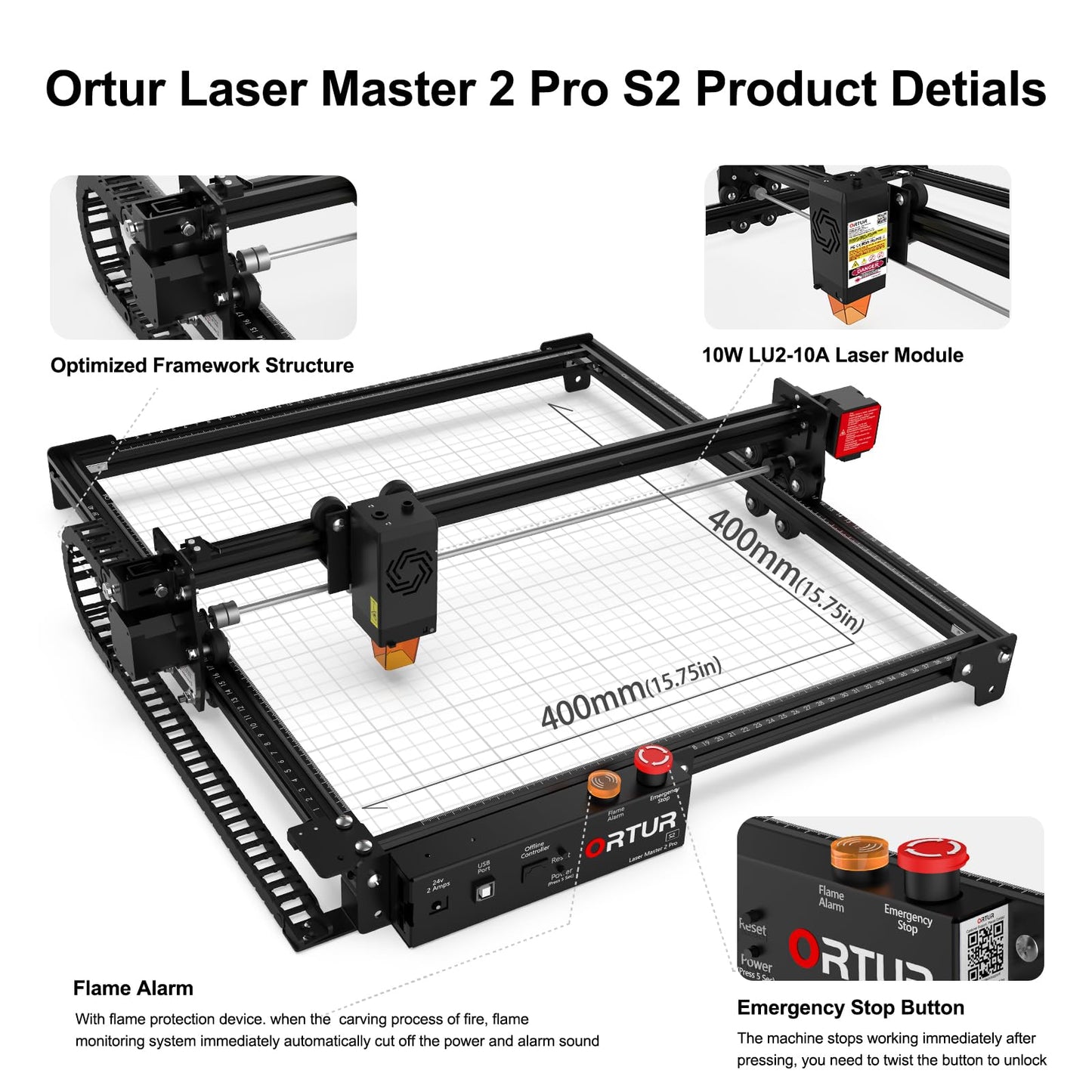 Ortur Laser Master 2 Pro S2 10000mW Laser Engraver, High Precision Laser Engraving Machine, 15,000mm/min Efficient Laser Engraver for Wood and Metal, Acrylic Glass Leather, Laser Class 4
