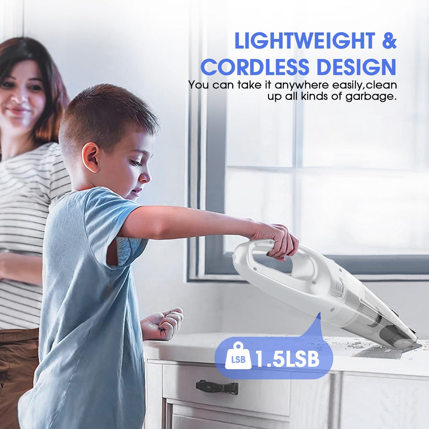 YOOHI Handheld Vacuum Cordless Rechargeable,Car Vacuum Cleaner with LED Light/Multi Accessories, 1.5lbs Lightweight Hand Vacuum Cordless Rechargeable for Car and Home, Mine Portable Vacuum