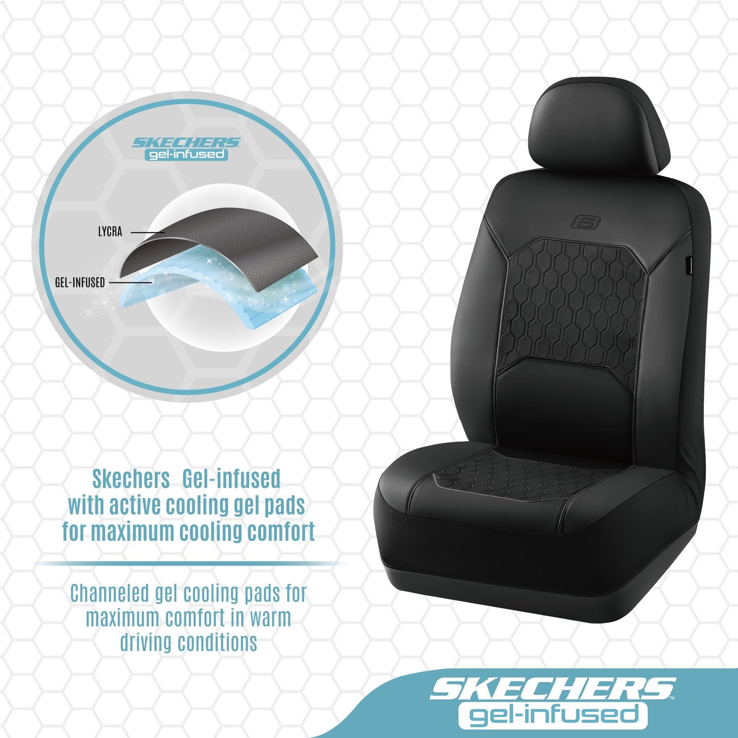 Skechers Gel Seat Covers,Cooling Car Seat Covers,Leather Front Seat Covers,Airbag Compatible,Automotive Comfort Universal Fit for SUVs,Vans,Sedans,Cars,Trucks,Black