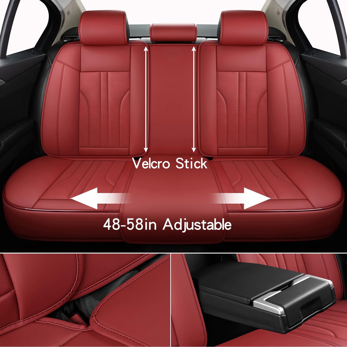 MINGBRON Red Car Seat Covers,Leather Car Seat Cover, Waterproof Seat Covers Full Set, Fit RAV4 Accord Altima Rogue CX5 CRV Wine Red