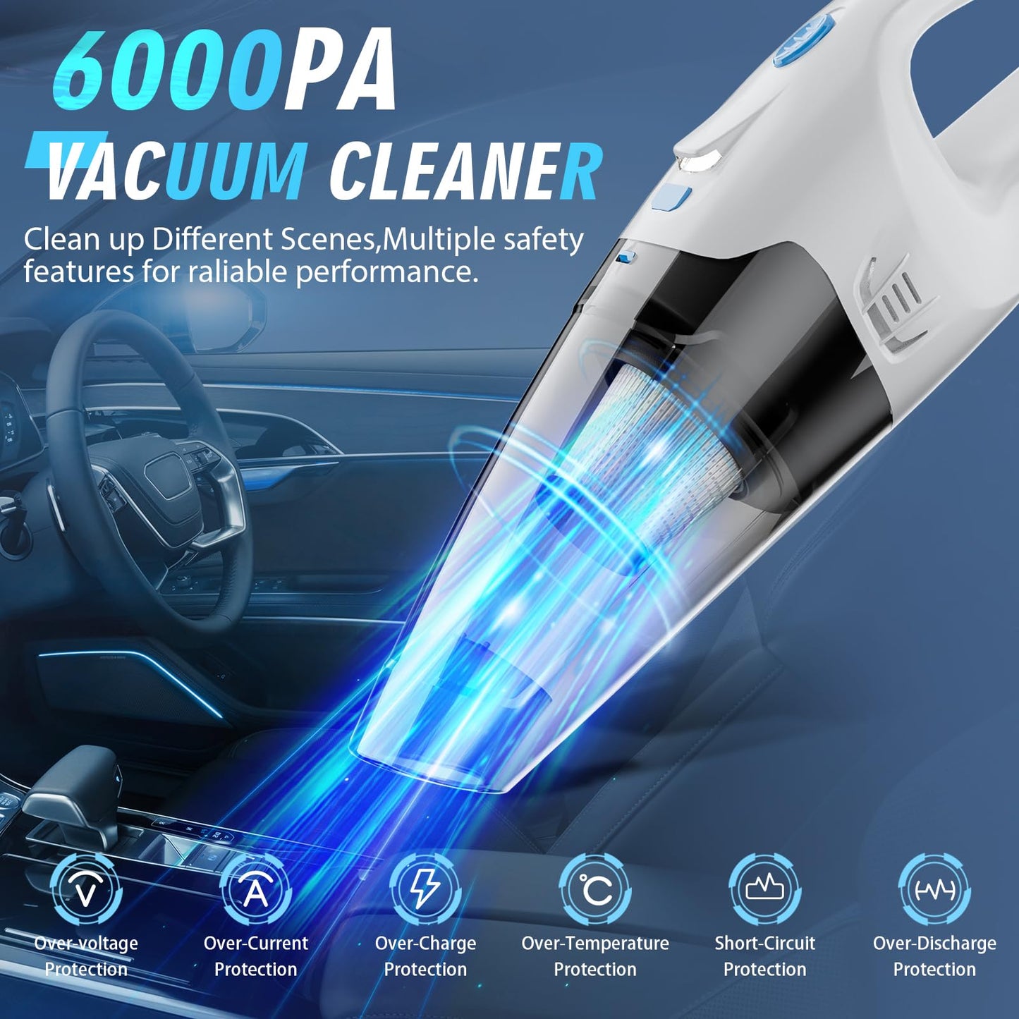 FUOAYOC Handheld Vacuum Cordless,Car Hand Cordless Rechargeable,Dust Busters Cordless Rechargeable with LED Light/Multi Accessories,1.6lbs Car Mini Portable Vacuum Cleaner for Home Office Car Pet