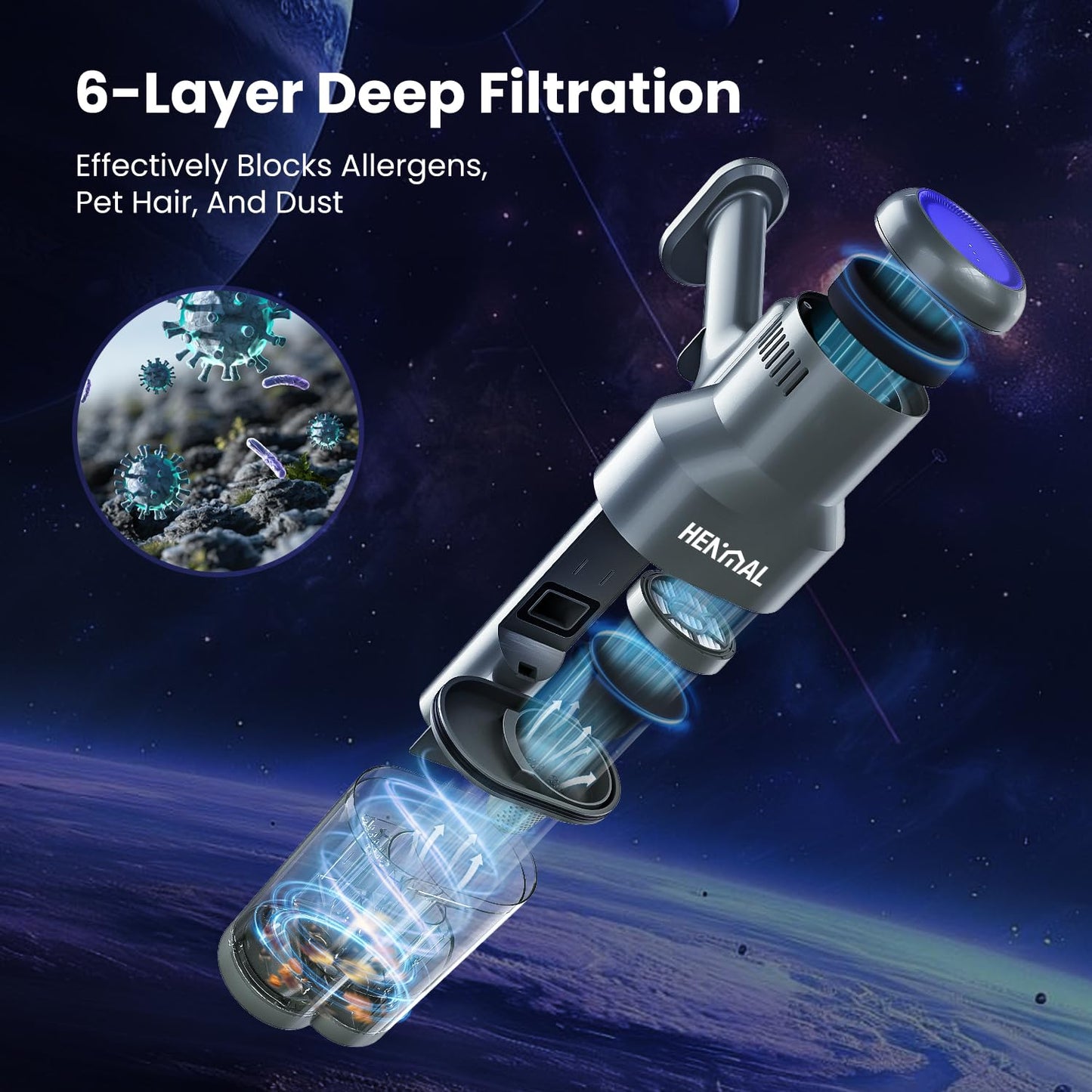 HENMAL 650W Cordless Vacuum Cleaner, 45KPA Suction Power, 70-Minute Runtime, Handheld & Foldable Design, Ideal for Pet Hair, Carpets, Hardwood & Bare Floors – Premium Home Cleaning Solution