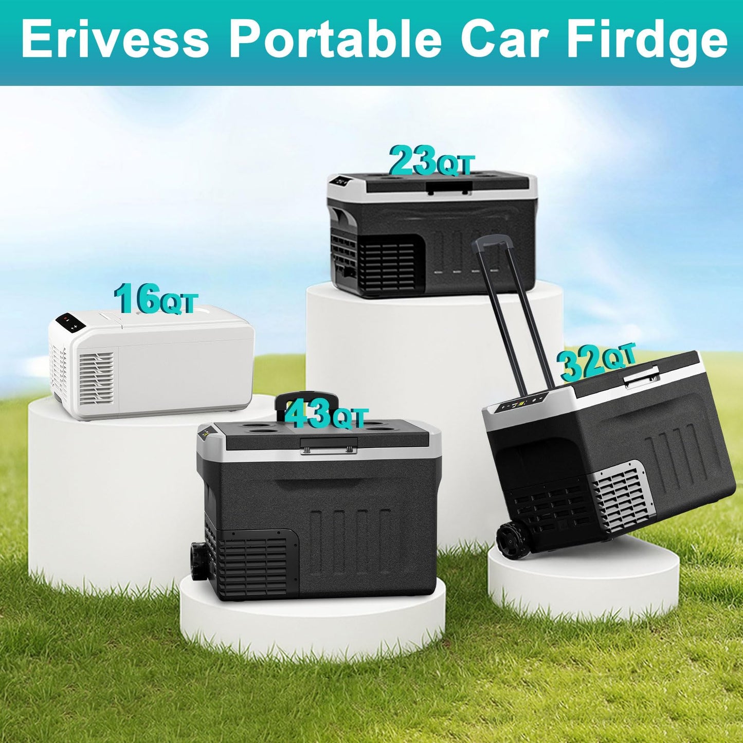 Erivess 12 Volt Refrigerator, 16QT(15L) Portable Freezer Compressor Cooler, 12/24V DC & 110-240V AC, -4℉~68℉ Dual Mode, Car Fridge for Camping, Travel, Truck, RV, Boat