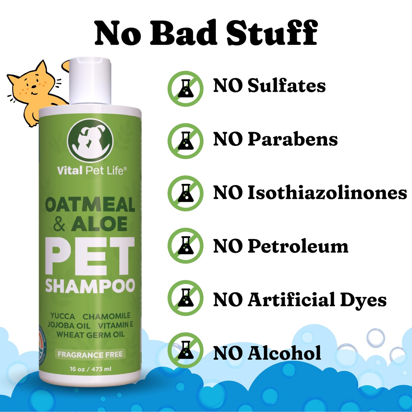 Dog Shampoo with Oatmeal, Aloe Vera, Chamomile, Jojoba Oil, Vitamin E - Natural Ingredients, Helps Allergies Dry Coats & Itchy Sensitive Skin, No Parabens or Artificial Dyes, 16 oz