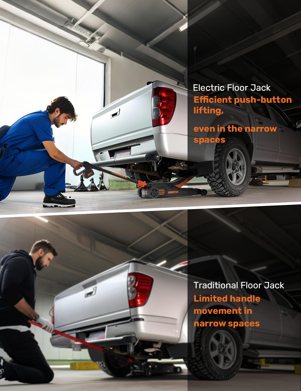 ROADTEK 3 Ton Electric Floor Jack, Low Profile Jack for Quickly Car Lift, Hydraulic Service Jack, 6000 lbs Capacity. Lifting Range 3-3/8" to 20"