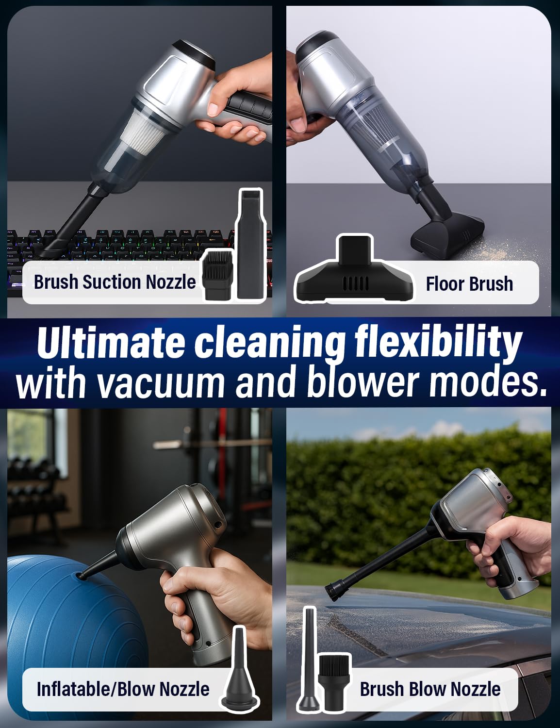 EcoNour 3-in-1 Cordless Handheld Car Vacuum Cleaner – 120W Power, 12,000Pa High Suction, Dual Rechargeable Batteries – Portable Dust Buster for Car, Home & Pet Hair