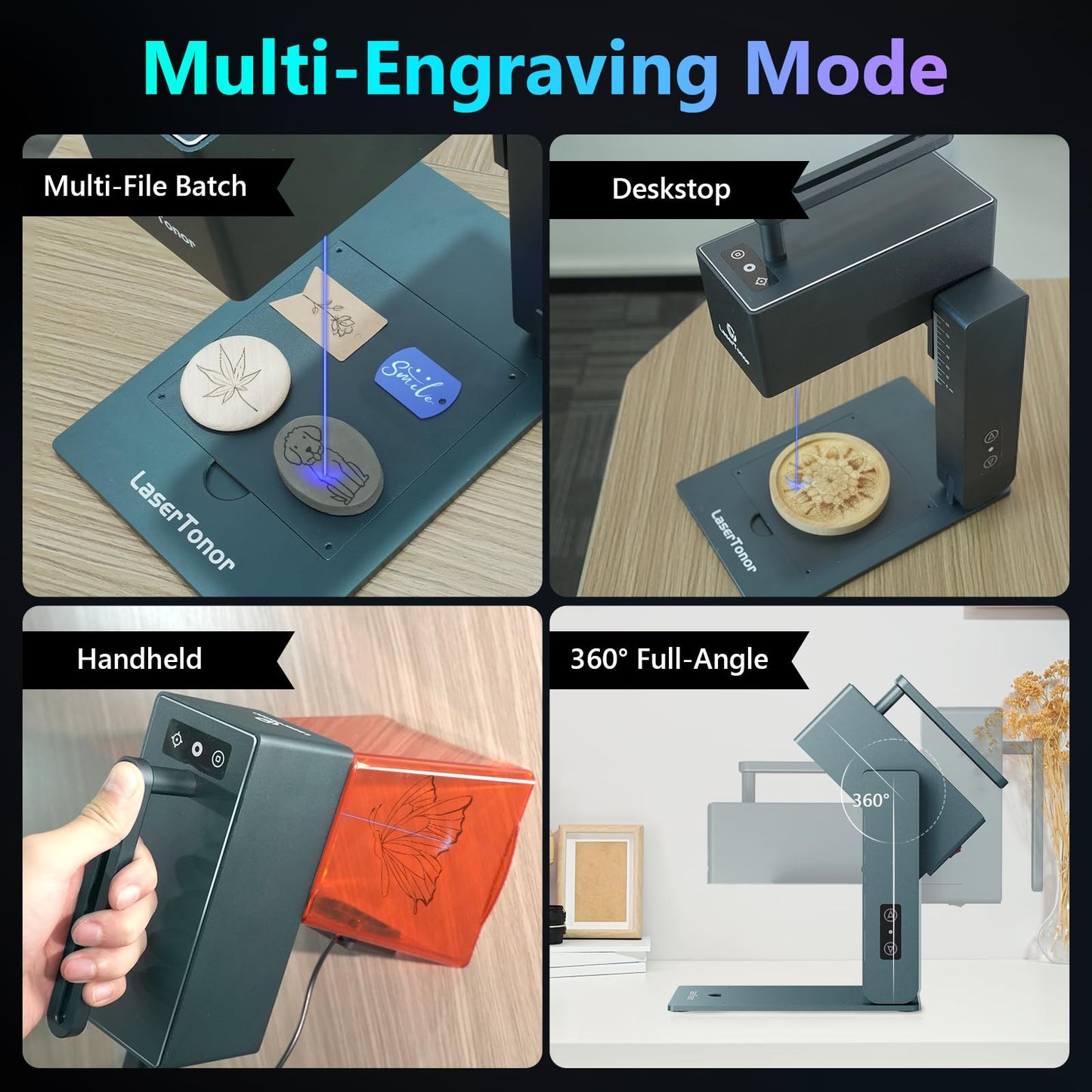 LaserTonor Pi 1 10W Laser Engraver Handheld,Portable 1kg Diode Engraving and Cutter Machine 360°‌‌ Full-Angle Engraving,63600mm/min Fast Speed & 0.05mm Precision for Wood/Leather/Coated Metal,Basic