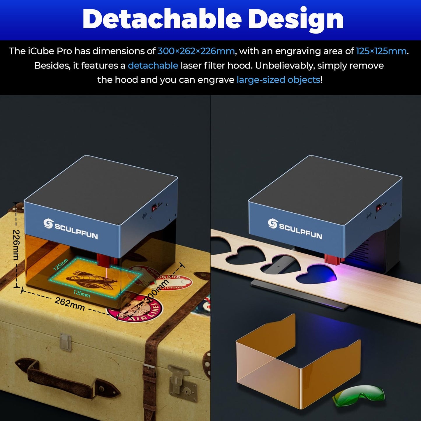 SCULPFUN iCube Pro Laser Engraver, 5000mW Desktop Laser Cutter with Smoke Filtration System, Laser Class 4, 125×125mm Engraving Area, No Assembly Required, 0.01mm Carving Precision