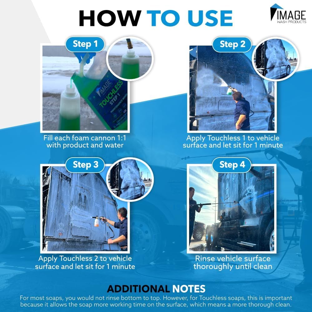 Image Wash Products® Touchless Car Wash Soap Kit – Foam Cannon & Pressure Washer Soap | No Scrub Truck & RV Wash | Heavy Duty Car Soap | Step 1 & 2 Touchless Wash System (128 Fl Oz With Foam Cannon)