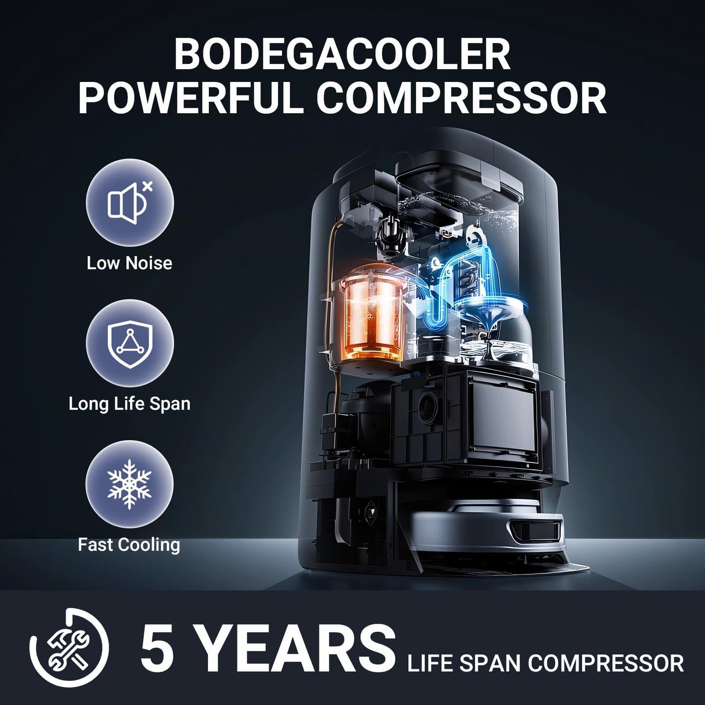 BODEGACOOLER 12 Volt Car Refrigerator, 16 Quart (15L) Small Car Fridge, Portable Freezer(-4℉~68℉), Car Cooler with 12/24V DC for Outdoor, Vehicles, Camping, Travel