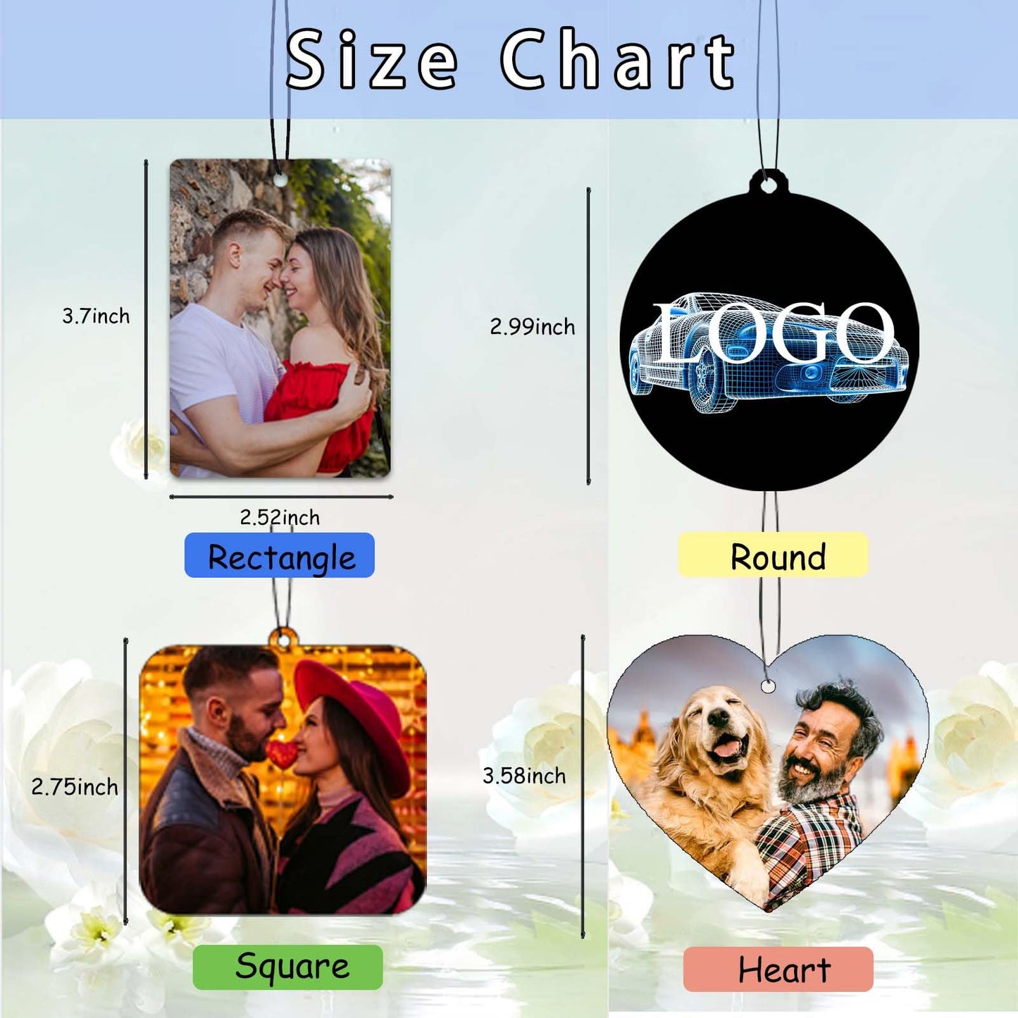 100Pcs Custom Logo Air Freshener for Car Bulk,Wholesale Personalized Double-Sided Car Air Fresheners with Photo Text Logo (100pcs-Square)