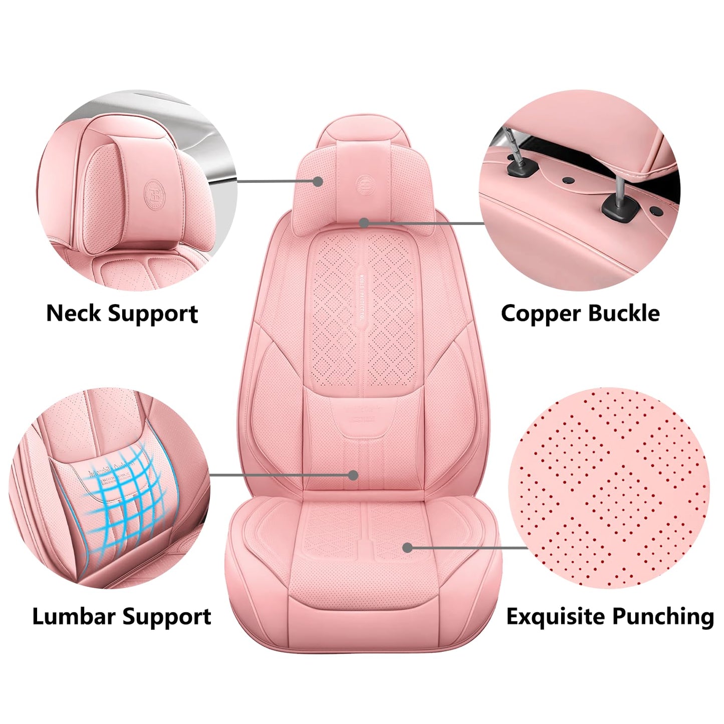 NS YOLO Universal Leather Car Seat Covers Full Coverage,Waterproof Custom Fit for Cars,SUVs and Trucks, Premium PU Leather Automotive Seat Protector with Anti-Slip Design,Pink Seat Cover for 5 Seats