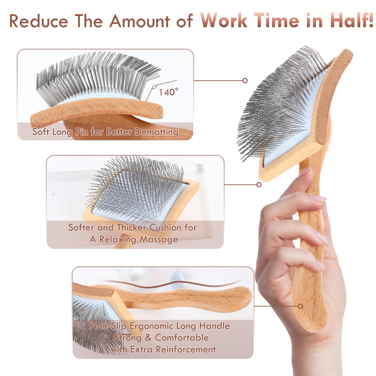 COZYGIFT Large Dog Brush for Medium or Long Haired Dogs, Long Pin Slicker Brush for Removes Loose Hair, Tangles and Knots, Best Grooming Brush for Small Animals, Free Pet Comb, Wood