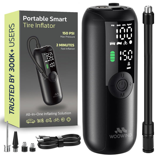 Woowind Tire Inflator Portable Air Compressor, Electric Bike Tire Pump with Gauge, Air Pump for Car Tires, 150PSI, Mobile Air Compressor for Car, Motorcycle