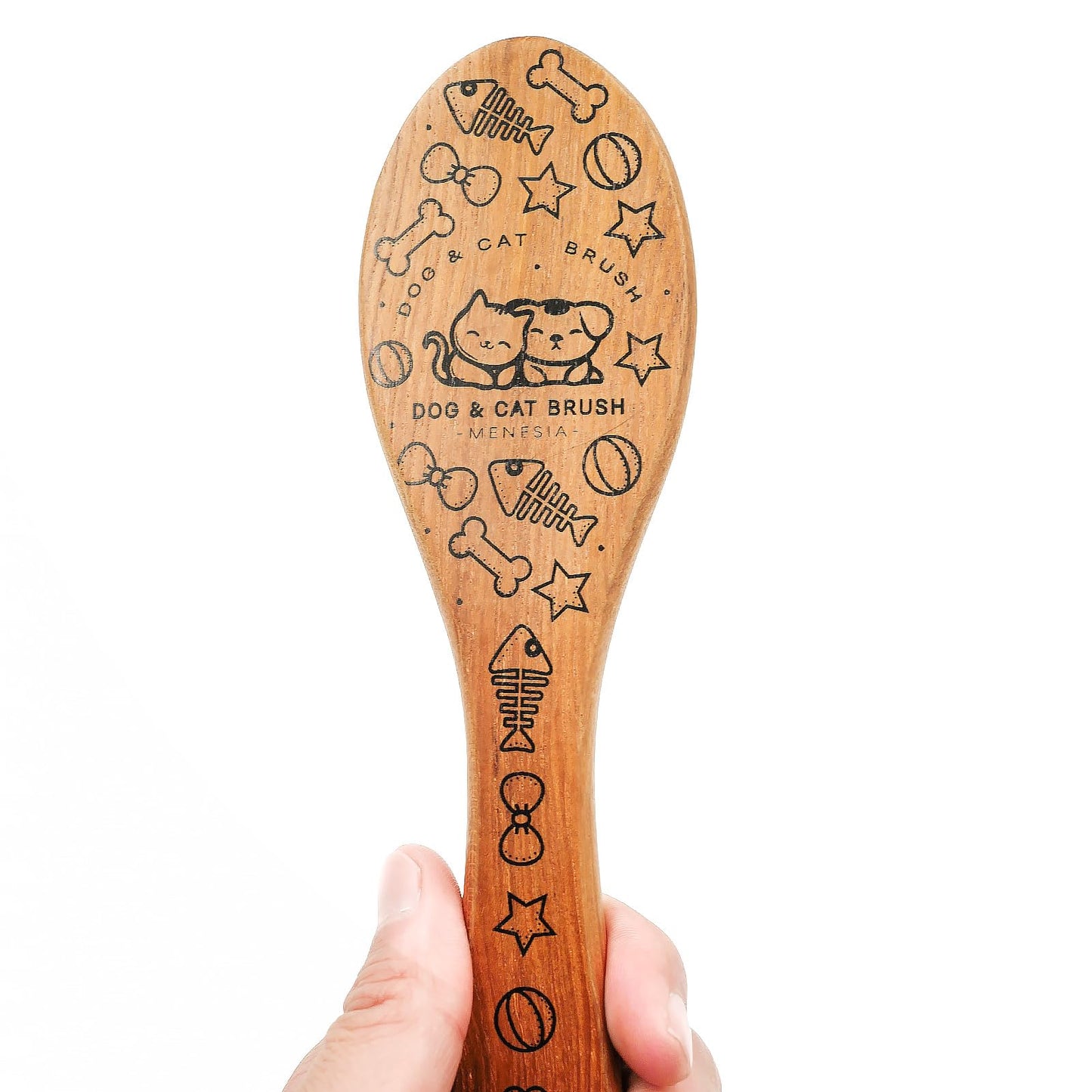 Menesia Pet Soft Brush with Wood Handle and Boar Bristle Hair - Soft Cat and Dog Grooming Brush for Short Hair Cats and Small Dogs - Gentle Massage and Dandruff Removal (Cat)