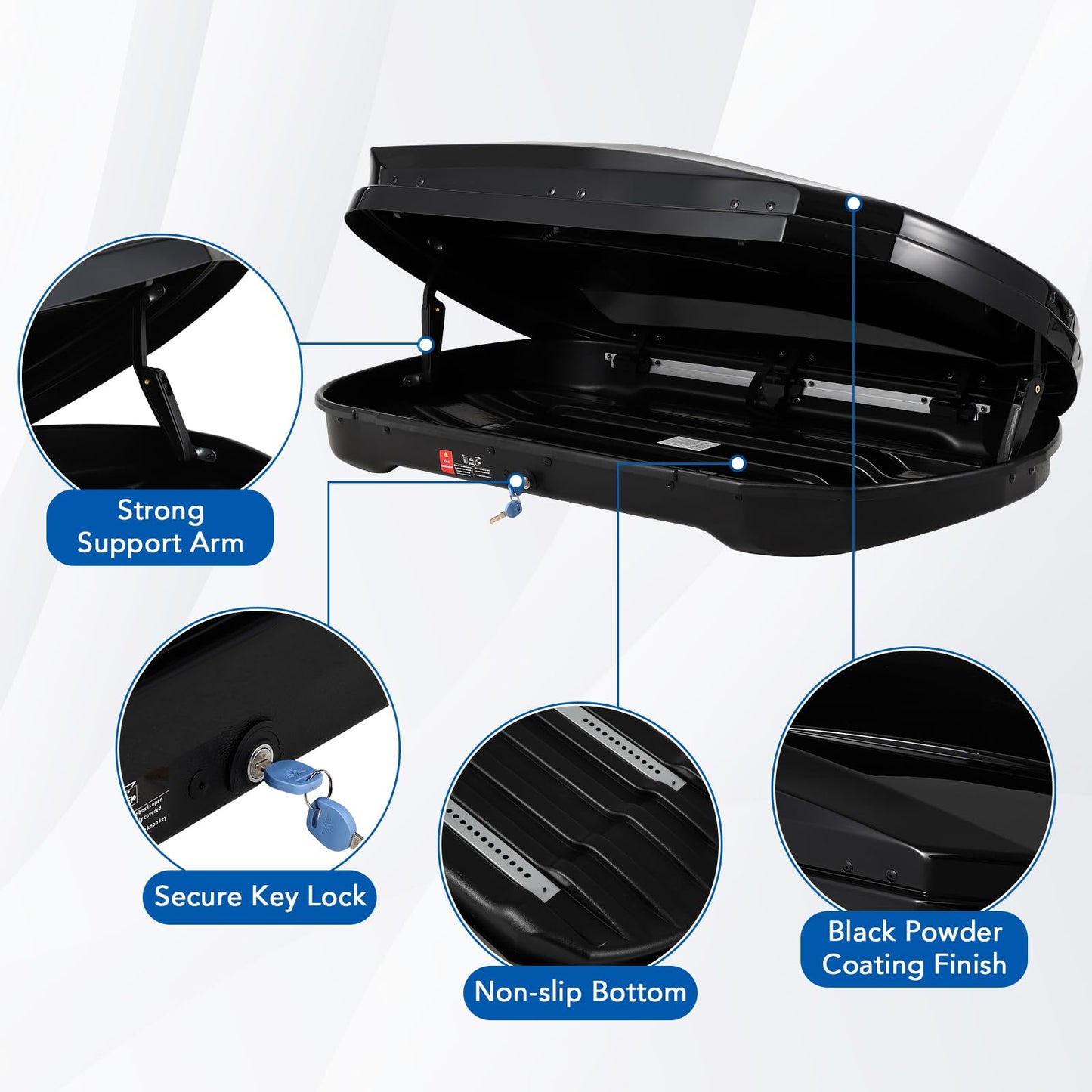 Garvee Heavy Duty Hard Shell Roof Top Cargo Carrier - 55(L) x31(W) x12(H) Waterproof Lockable Storage Box Capacity 165 Lbs 12.4 Cu Ft - Tool-Free Install- Fits SUV, Truck, Van (12.4 Cubic Ft)