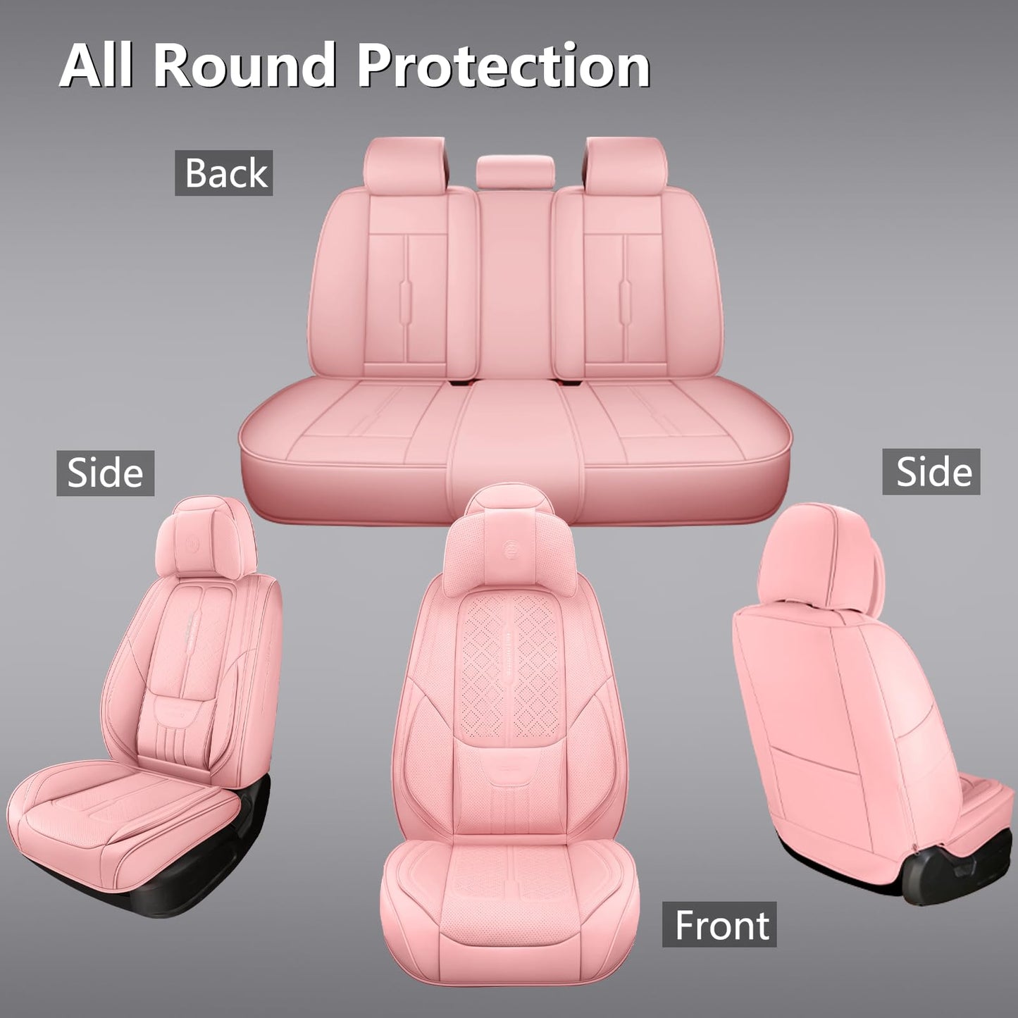 NS YOLO Universal Leather Car Seat Covers Full Coverage,Waterproof Custom Fit for Cars,SUVs and Trucks, Premium PU Leather Automotive Seat Protector with Anti-Slip Design,Pink Seat Cover for 5 Seats