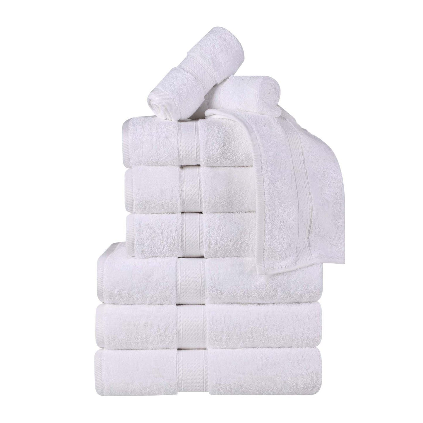 BNM Egyptian Cotton Heavyweight Towels, Ideal For Bathroom, Shower, Spa, Hotel, 800 GSM, Face/ Washcloths, Hand Towels, Bath Towels, Highly-Absorbent, Luxury Home Basics, 9 Piece Towel Set, White