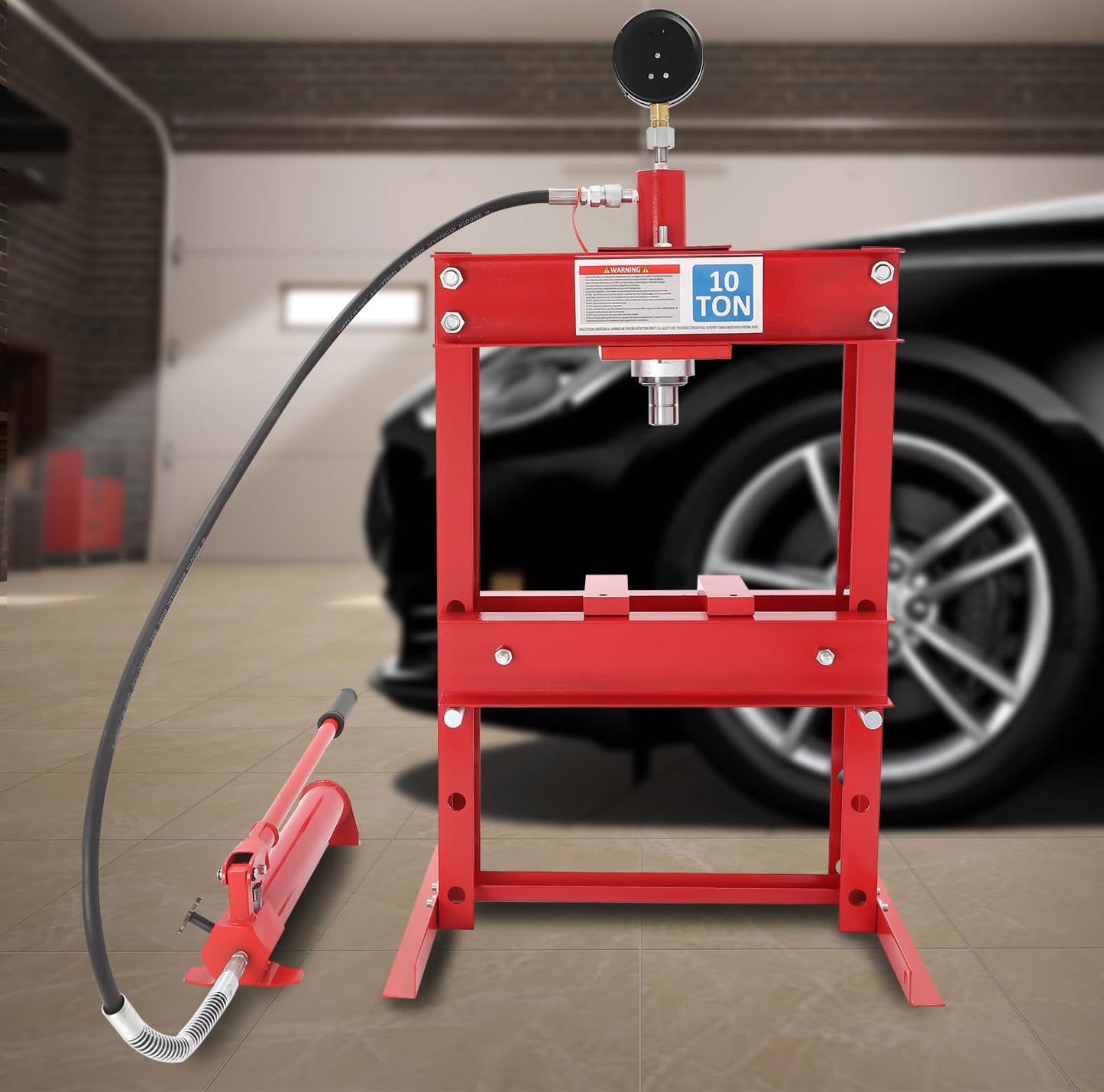 10T Hydraulic Benchtop Press, H-Frame Garage Floor Press, Hydraulic Benchtop Press with Pressure Gauge, Heavy Duty Adjustable Hydraulic Garage Press Machine for Mechanical Workshops, Garages