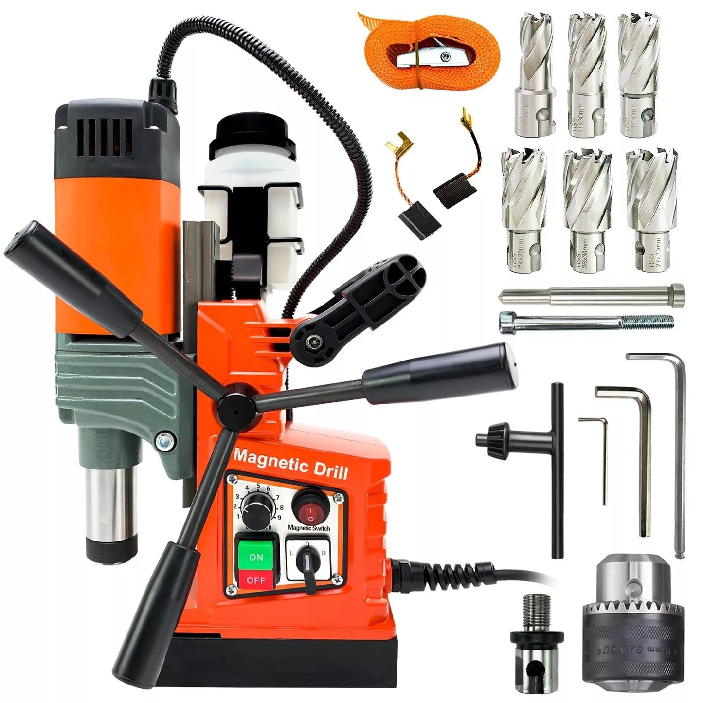 Magnetic Drill Press, 1400W Mag Drill Press with 2" Dia. 2922lbf/13000N Mag Force, 810 RPM Electric Drilling Machine with Stepless Speed & Reversible Direction for Metal Surface & Home Improvement