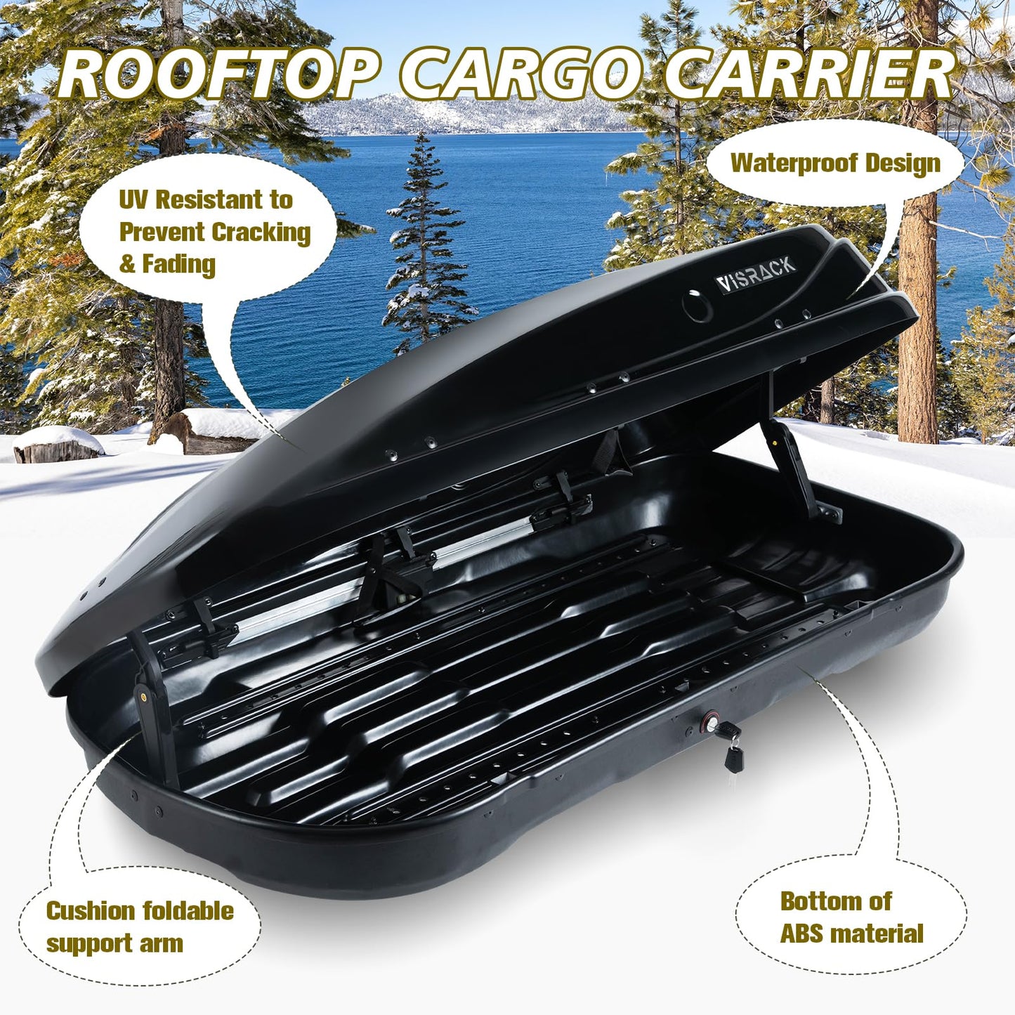 Hard Shell Roof Cargo Carrier, 13 Cubic Feet Black Roof Box with Security Keys, Durable ABS and PMMA Material, Tool-Free Installation, Double-Sided Opening, 56" L x 30" W x 13.7" H