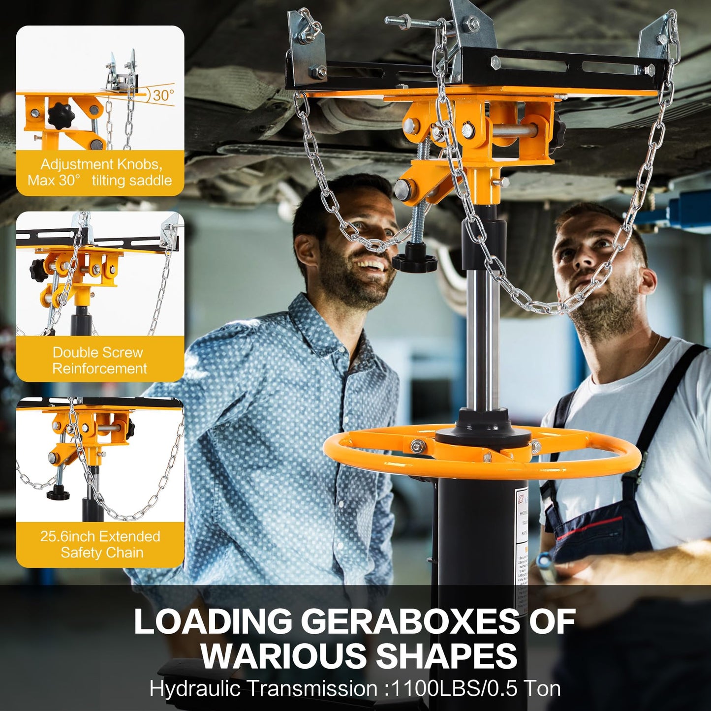 Transmission Jack Heavy Duty Professional Hydraulic High Lift 2 Stage Adjustable Telescoping 1/2Ton Capacity Transmission Jack Adapter for Floor Jack Car Lift (Canary Yellow)