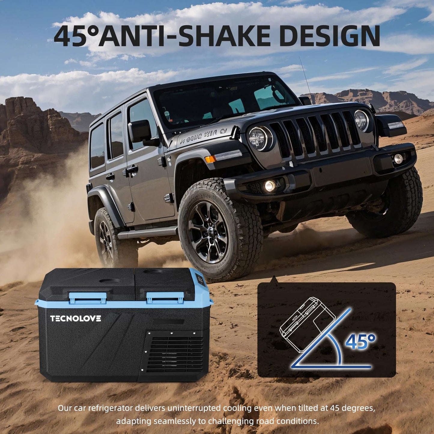 Tecnolove 25L Car Refrigerator Freezer, 27QT Dual Zone Portable Compressor Cooler with Reversible Door, 100–240V AC / 12V / 24V DC Powered, Touchscreen Control, LED Light, -4℉ to 68℉, Ice Blue