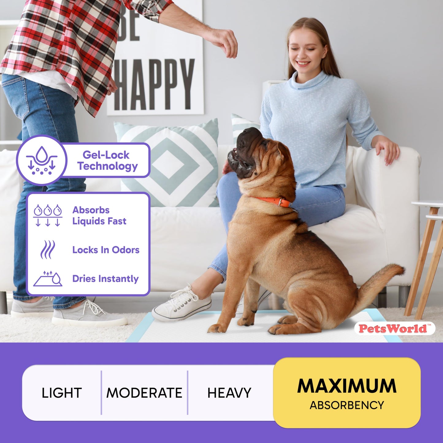 PETSWORLD 2XL Puppy Pads, 28x44 Inch, 100 Count| Ultra-Absorbent, Leak-Proof Dog Pee Pads for Potty Training