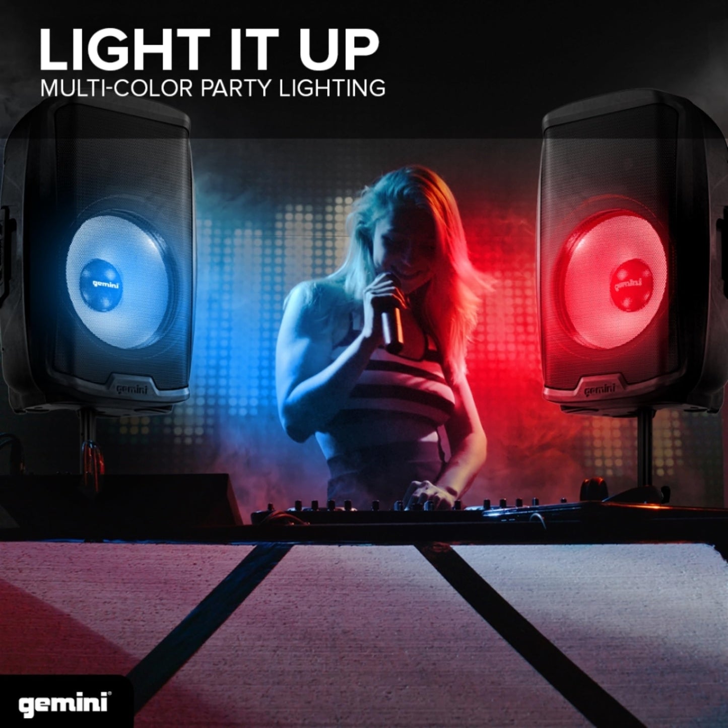 Gemini 2000W Bluetooth PA Speaker w/Stand – 15” DJ Loudspeaker System with LED Lights, USB/SD/FM, Wireless Stereo Pairing, Mic, EQ, Remote & Pro Audio Inputs – Portable Party Sound (AS-2115BT-LT-PK)