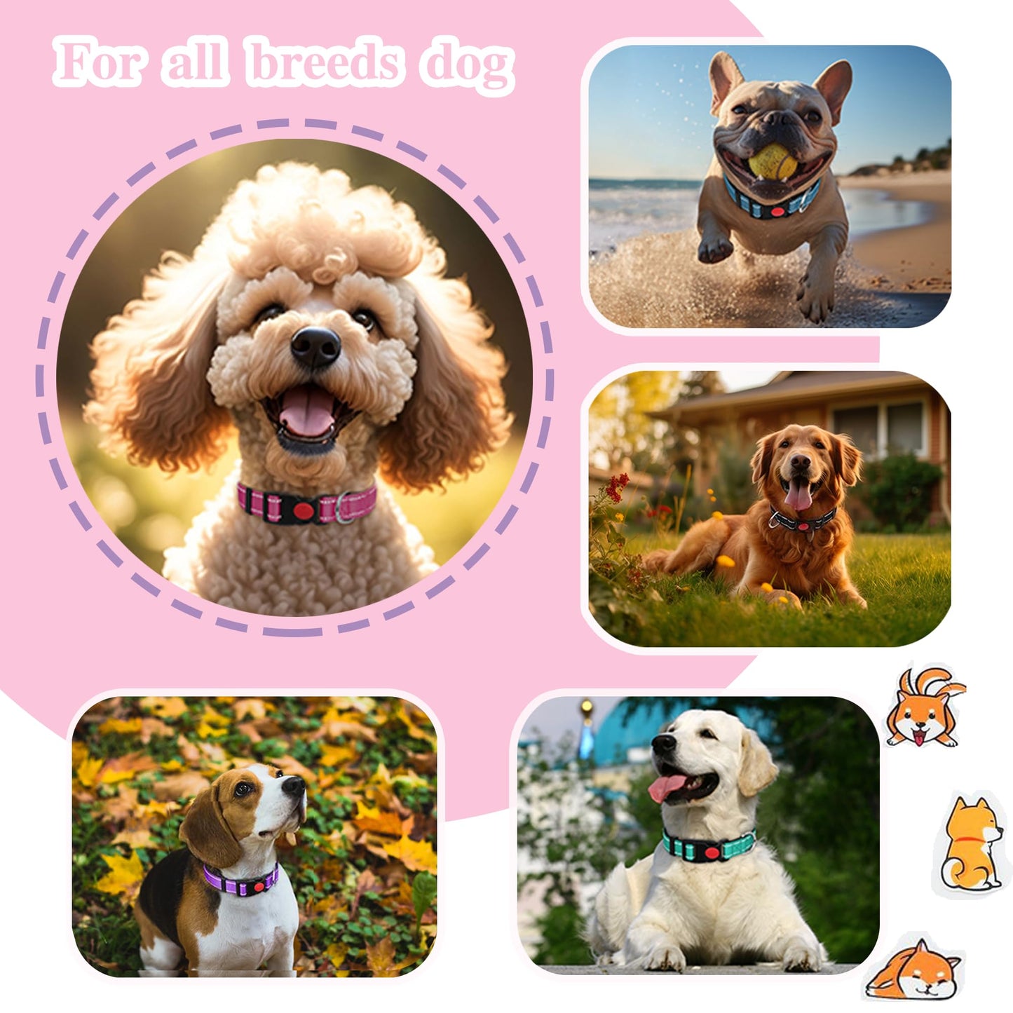 2 Pack Reflective Dog Collars for Medium Large and Small Breed Dogs Male Female,Padded Soft Durable Nylon Neoprene Collar for Puppy Dogs Girl Boy with Quick Release Safety Buckle,Pink,Blue,M