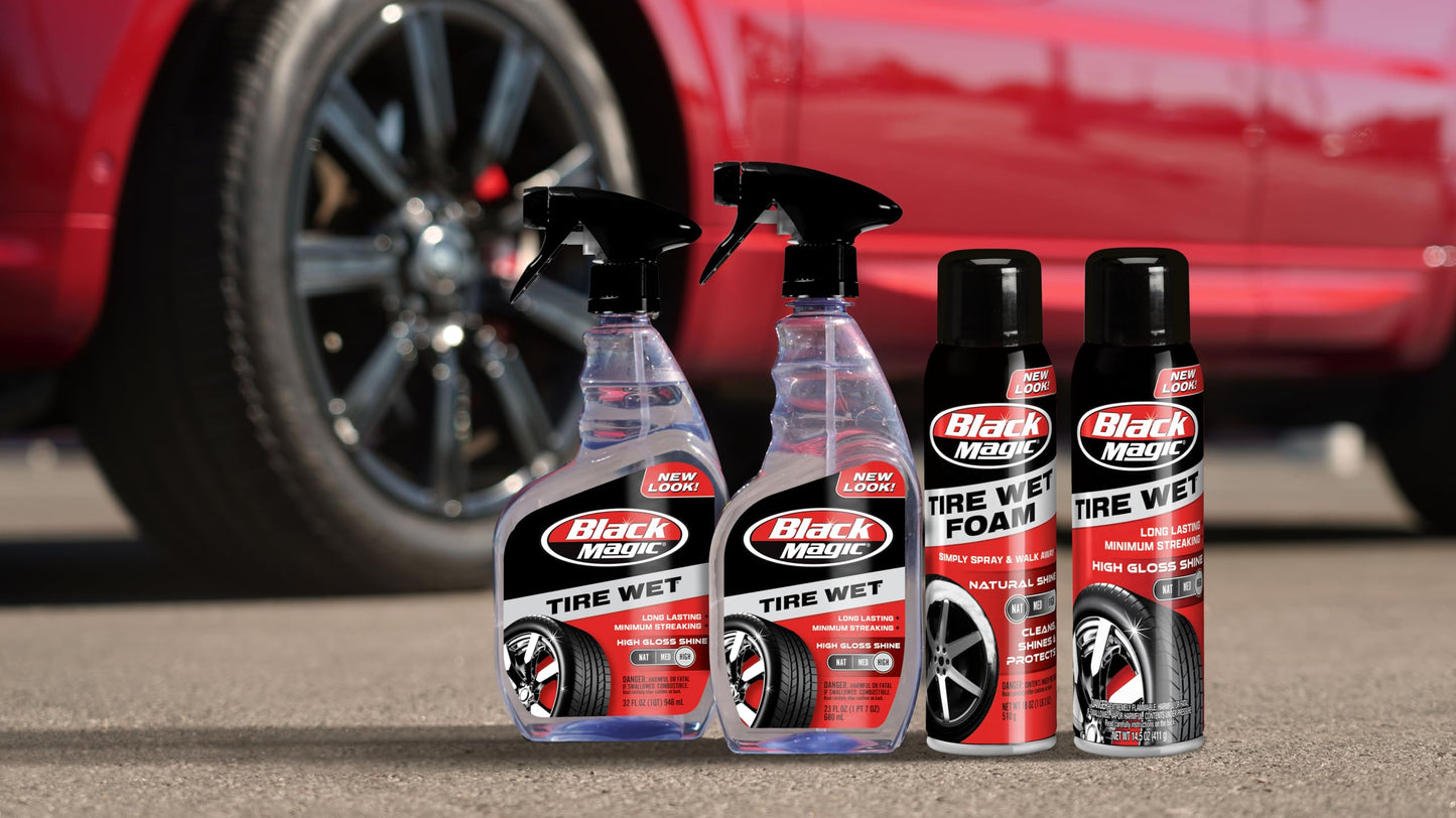 Black Magic 800002220 Tire Wet Foam, 18 oz. - Specially Formulated Thick Tire Spray Foam Clings to Tires to Dissolve and Clean Dirt While Shining and Protecting All In One Step