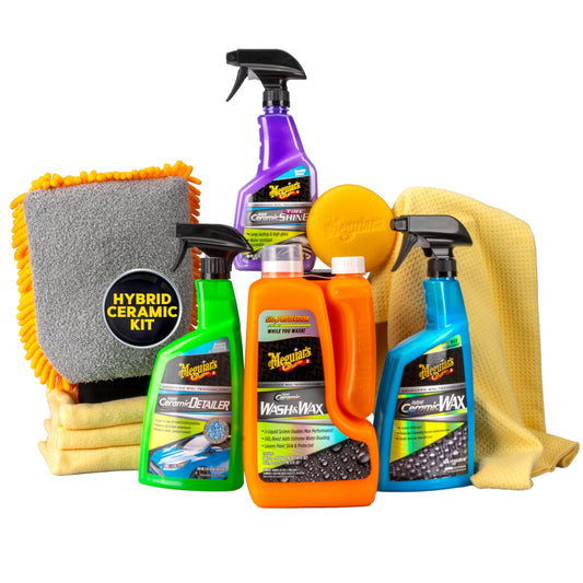 Meguiar's Hybrid Ceramic Wash & Wax Starter Kit - Car Detailing Kit with Advanced Hybrid Ceramic Chemistry for Cleaning, Maintaining, and Protecting Paint and Tires, Premium Accessories Included