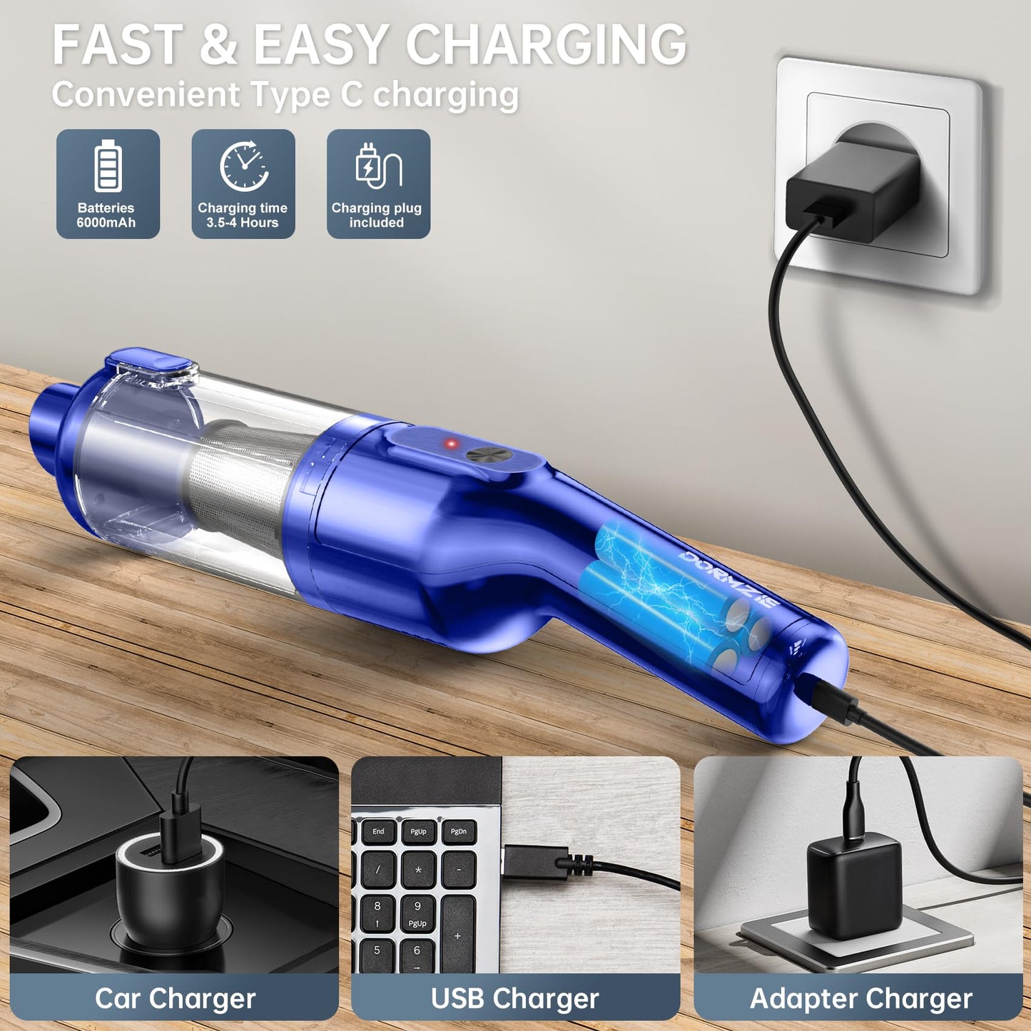 Handheld Vacuum Cordless, 16000Pa Powerful Suction, Lightweight at 1.3 lbs, Rechargeable Car Vacuum Cleaners for Home Office Car Pets with Brushless Motor, Multiple Accessories