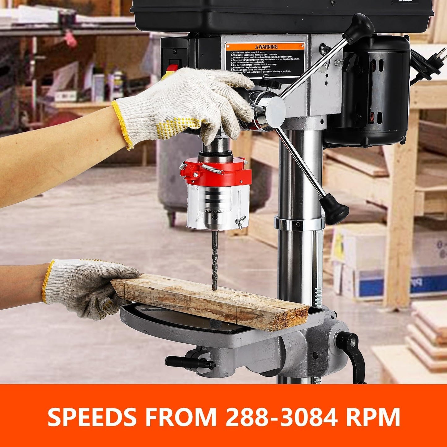 13" Powerful Floor Drill Press, 7.5A Motor, 288-3084 RPM Variable Speed, Chuck Capacity 5/8", Excellent Heat Dissipation, Precise Drilling, Cast Iron Bench Drill Press