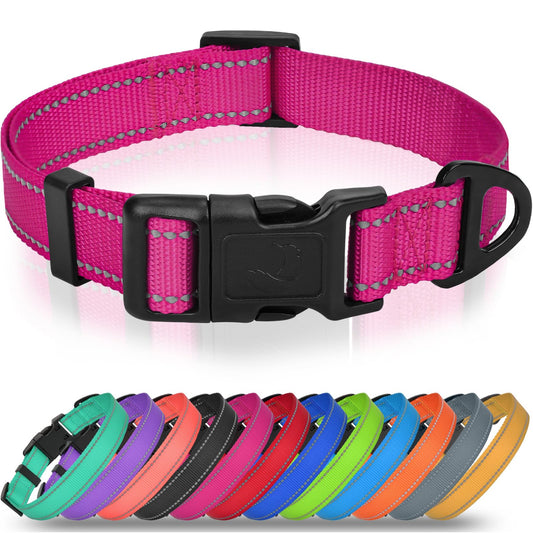 Joytale Small Dog Collar, Reflective and Adjustable Nylon Collar with Quick-Release Buckle, Lightweight No-Choke Design for Small Dogs, Hotpink, 5/8" Width