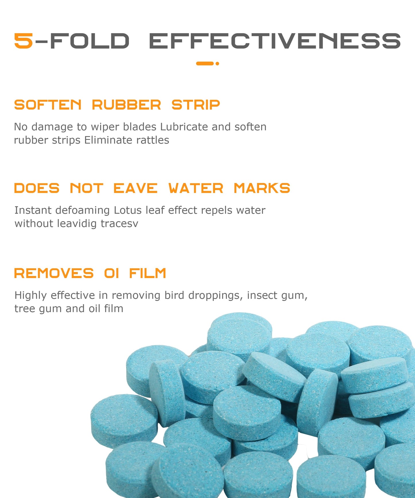 SCUARI 50PCS Windshield Washer Fluid,Wiper Fluid Tablets,Car Accessories Windshield Wiper Fluid,Wiper Fluid,Windshield Washer Tablets,Washer Fluid Tablets,Used to Remove Car Window Glass Stains